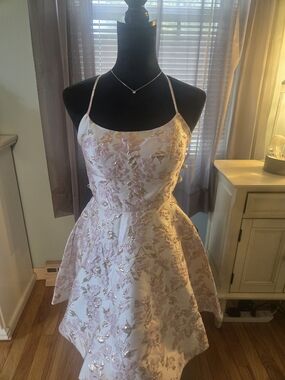 Macy's White and Light Pink Floral Prom Dress